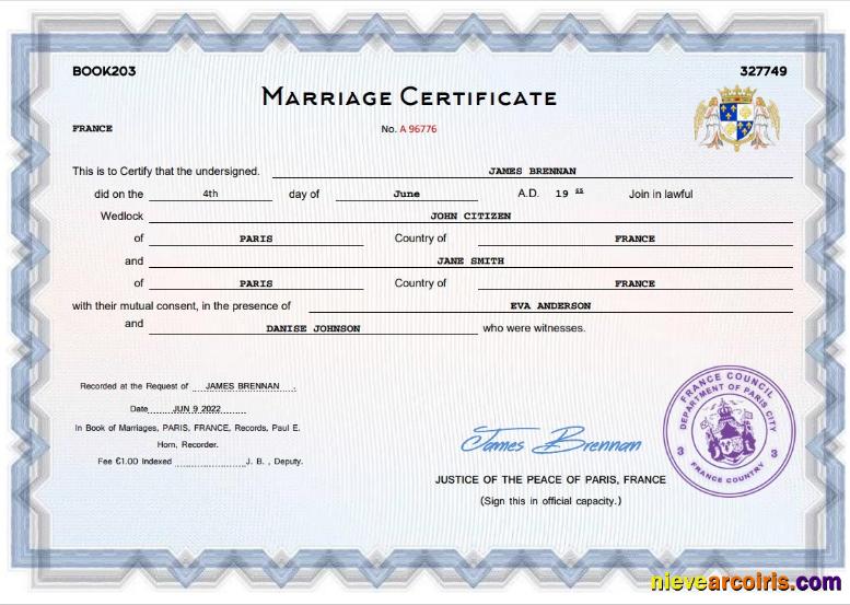 France marriage certificate